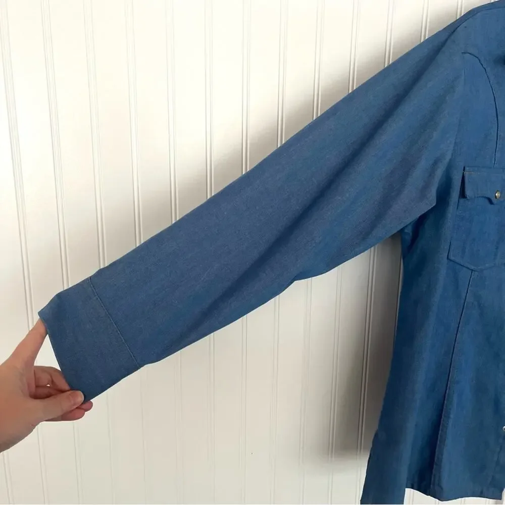 Vintage 60s 70s Levi’s Orange Tab Western Pearl Snap Denim Shirt Size Large Blue
